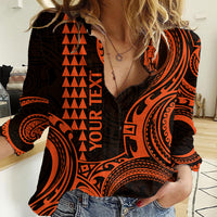 Custom King Kamehameha Day Hawaii Women Casual Shirt Paradise of the Pacific Tribal Kakau - Orange LT9 Female Orange - Polynesian Pride