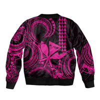 King Kamehameha Day Hawaii Sleeve Zip Bomber Jacket Paradise of the Pacific Tribal Kakau with Kanaka Maoli - Pink LT9 - Polynesian Pride