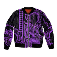 King Kamehameha Day Hawaii Sleeve Zip Bomber Jacket Paradise of the Pacific Tribal Kakau with Kanaka Maoli - Purple LT9 Unisex Purple - Polynesian Pride