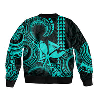 King Kamehameha Day Hawaii Sleeve Zip Bomber Jacket Paradise of the Pacific Tribal Kakau with Kanaka Maoli - Turquoise LT9 - Polynesian Pride