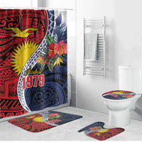 Flag of Kiribati Polynesian Pattern Bathroom Set Est 1979 With Tropical Flowers LT9 Bathroom Set (4 pcs) Red - Polynesian Pride