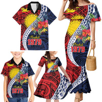 Flag of Kiribati Polynesian Pattern Family Matching Mermaid Dress and Hawaiian Shirt Est 1979 With Tropical Flowers LT9 - Polynesian Pride