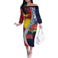 Flag of Kiribati Polynesian Pattern Family Matching Off The Shoulder Long Sleeve Dress and Hawaiian Shirt Est 1979 With Tropical Flowers LT9 Mom's Dress Red - Polynesian Pride