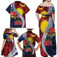 Flag of Kiribati Polynesian Pattern Family Matching Off Shoulder Maxi Dress and Hawaiian Shirt Est 1979 With Tropical Flowers LT9 - Polynesian Pride