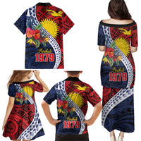 Flag of Kiribati Polynesian Pattern Family Matching Puletasi and Hawaiian Shirt Est 1979 With Tropical Flowers LT9 - Polynesian Pride
