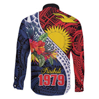 Flag of Kiribati Polynesian Pattern Family Matching Short Sleeve Bodycon Dress and Hawaiian Shirt Est 1979 With Tropical Flowers