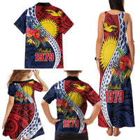 Flag of Kiribati Polynesian Pattern Family Matching Tank Maxi Dress and Hawaiian Shirt Est 1979 With Tropical Flowers LT9 - Polynesian Pride