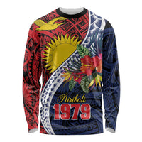 Flag of Kiribati Polynesian Pattern Long Sleeve Shirt Est 1979 With Tropical Flowers LT9 Unisex Red - Polynesian Pride