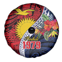 Flag of Kiribati Polynesian Pattern Spare Tire Cover Est 1979 With Tropical Flowers LT9 - Polynesian Pride