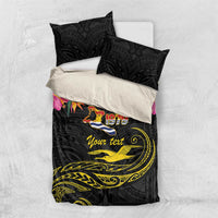 Kiribati Independence Day Personalised Bedding Set Gold Frigatebird with Polynesian Pattern