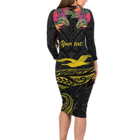 Kiribati Independence Day Personalised Family Matching Long Sleeve Bodycon Dress and Hawaiian Shirt Gold Frigatebird with Polynesian Pattern LT9 - Polynesian Pride