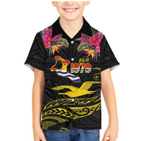 Kiribati Independence Day Personalised Family Matching Mermaid Dress and Hawaiian Shirt Gold Frigatebird with Polynesian Pattern LT9 Son's Shirt Black - Polynesian Pride