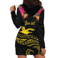 Kiribati Independence Day Personalised Hoodie Dress Gold Frigatebird with Polynesian Pattern LT9 - Polynesian Pride