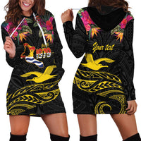 Kiribati Independence Day Personalised Hoodie Dress Gold Frigatebird with Polynesian Pattern LT9 - Polynesian Pride