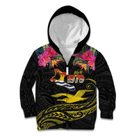 Kiribati Independence Day Personalised Kid Hoodie Gold Frigatebird with Polynesian Pattern LT9 Zip Hoodie Black - Polynesian Pride