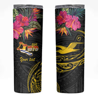 Kiribati Independence Day Personalised Skinny Tumbler Gold Frigatebird with Polynesian Pattern LT9 Black - Polynesian Pride