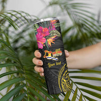 Kiribati Independence Day Personalised Skinny Tumbler Gold Frigatebird with Polynesian Pattern LT9 - Polynesian Pride