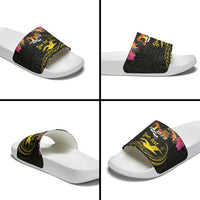 Kiribati Independence Day Personalised Slide Sandals Gold Frigatebird with Polynesian Pattern - Polynesian Pride