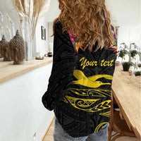 Kiribati Independence Day Personalised Women Casual Shirt Gold Frigatebird with Polynesian Pattern LT9 - Polynesian Pride