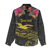 Kiribati Independence Day Personalised Women Casual Shirt Gold Frigatebird with Polynesian Pattern LT9 - Polynesian Pride