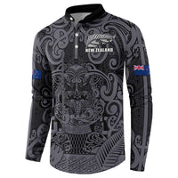 Custom New Zealand Taiaha Maori Button Sweatshirt Minimalist Silver Fern All Black - Polynesian Pride