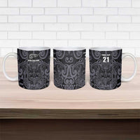 Custom New Zealand Taiaha Maori Ceramic Mug Minimalist Silver Fern All Black - Polynesian Pride