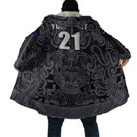 Custom New Zealand Taiaha Maori Cloak Minimalist Silver Fern All Black - Polynesian Pride