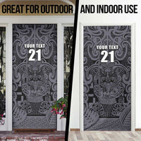 Custom New Zealand Taiaha Maori Door Cover Minimalist Silver Fern All Black - Polynesian Pride