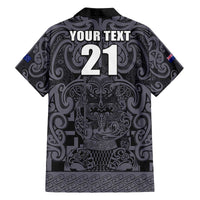 Custom New Zealand Taiaha Maori Family Matching Off The Shoulder Long Sleeve Dress and Hawaiian Shirt Minimalist Silver Fern All Black - Polynesian Pride