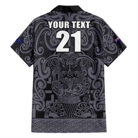 Custom New Zealand Taiaha Maori Family Matching Off Shoulder Maxi Dress and Hawaiian Shirt Minimalist Silver Fern All Black LT9 - Polynesian Pride