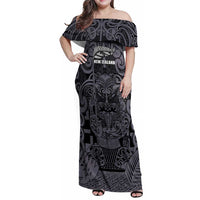 Custom New Zealand Taiaha Maori Family Matching Off Shoulder Maxi Dress and Hawaiian Shirt Minimalist Silver Fern All Black LT9 Mom's Dress Black - Polynesian Pride