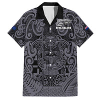 Custom New Zealand Taiaha Maori Family Matching Short Sleeve Bodycon Dress and Hawaiian Shirt Minimalist Silver Fern All Black LT9 Dad's Shirt - Short Sleeve Black - Polynesian Pride