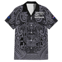 Custom New Zealand Taiaha Maori Family Matching Tank Maxi Dress and Hawaiian Shirt Minimalist Silver Fern All Black LT9 Dad's Shirt - Short Sleeve Black - Polynesian Pride