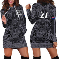 Custom New Zealand Taiaha Maori Hoodie Dress Minimalist Silver Fern All Black LT9 - Polynesian Pride
