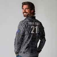 Custom New Zealand Taiaha Maori Long Sleeve Polo Shirt Minimalist Silver Fern All Black LT9 - Polynesian Pride