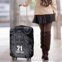 Custom New Zealand Taiaha Maori Luggage Cover Minimalist Silver Fern All Black - Polynesian Pride
