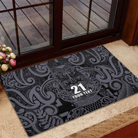 Custom New Zealand Taiaha Maori Rubber Doormat Minimalist Silver Fern All Black - Polynesian Pride