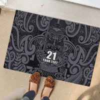 Custom New Zealand Taiaha Maori Rubber Doormat Minimalist Silver Fern All Black - Polynesian Pride