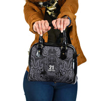 Custom New Zealand Taiaha Maori Shoulder Handbag Minimalist Silver Fern All Black - Polynesian Pride