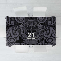 Custom New Zealand Taiaha Maori Tablecloth Minimalist Silver Fern All Black - Polynesian Pride
