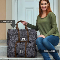 Custom New Zealand Taiaha Maori Travel Bag Minimalist Silver Fern All Black - Polynesian Pride