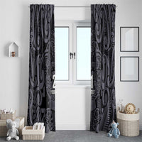 Custom New Zealand Taiaha Maori Window Curtain Minimalist Silver Fern All Black - Polynesian Pride