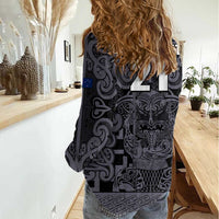 Custom New Zealand Taiaha Maori Women Casual Shirt Minimalist Silver Fern All Black LT9 - Polynesian Pride