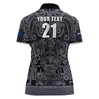 Custom New Zealand Taiaha Maori Women Polo Shirt Minimalist Silver Fern All Black LT9 - Polynesian Pride