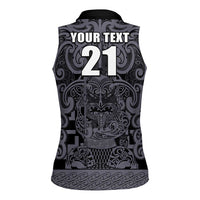 Custom New Zealand Taiaha Maori Women Sleeveless Polo Shirt Minimalist Silver Fern All Black LT9 - Polynesian Pride
