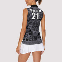 Custom New Zealand Taiaha Maori Women Sleeveless Polo Shirt Minimalist Silver Fern All Black LT9 - Polynesian Pride