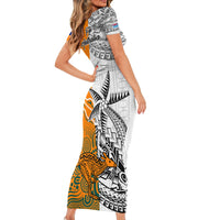 Fiji Australia Rugby Family Matching Short Sleeve Bodycon Dress and Hawaiian Shirt World Cup 2023 Polynesia Tapa Mixed Indigenous Aboriginal LT9 - Polynesian Pride