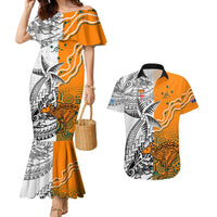 Personalised Fiji Australia Rugby Couples Matching Mermaid Dress and Hawaiian Shirt World Cup 2023 Polynesia Tapa Mixed Indigenous Aboriginal LT9 Gold - Polynesian Pride