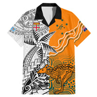 Personalised Fiji Australia Rugby Family Matching Mermaid Dress and Hawaiian Shirt World Cup 2023 Polynesia Tapa Mixed Indigenous Aboriginal LT9 Dad's Shirt - Short Sleeve Gold - Polynesian Pride
