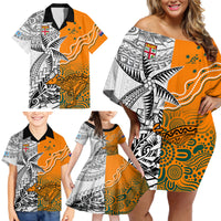 Personalised Fiji Australia Rugby Family Matching Off Shoulder Short Dress and Hawaiian Shirt World Cup 2023 Polynesia Tapa Mixed Indigenous Aboriginal LT9 - Polynesian Pride